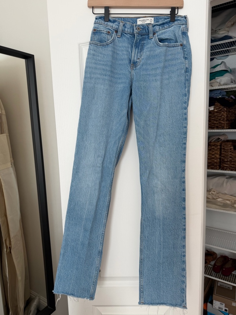 Abercrombie & Fitch Light Blue Curve-Love Straight Extra Long Jeans